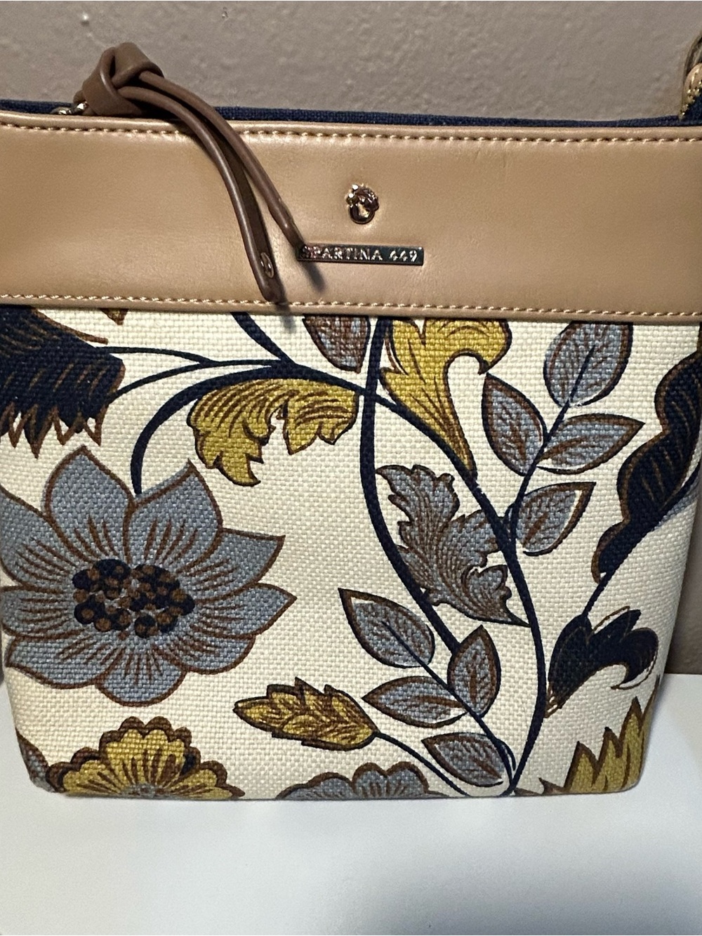 Spartina 449 Crossbody Bag Yemaya Pattern Brown Gold Floral Boho EUC - Picture 2 of 11